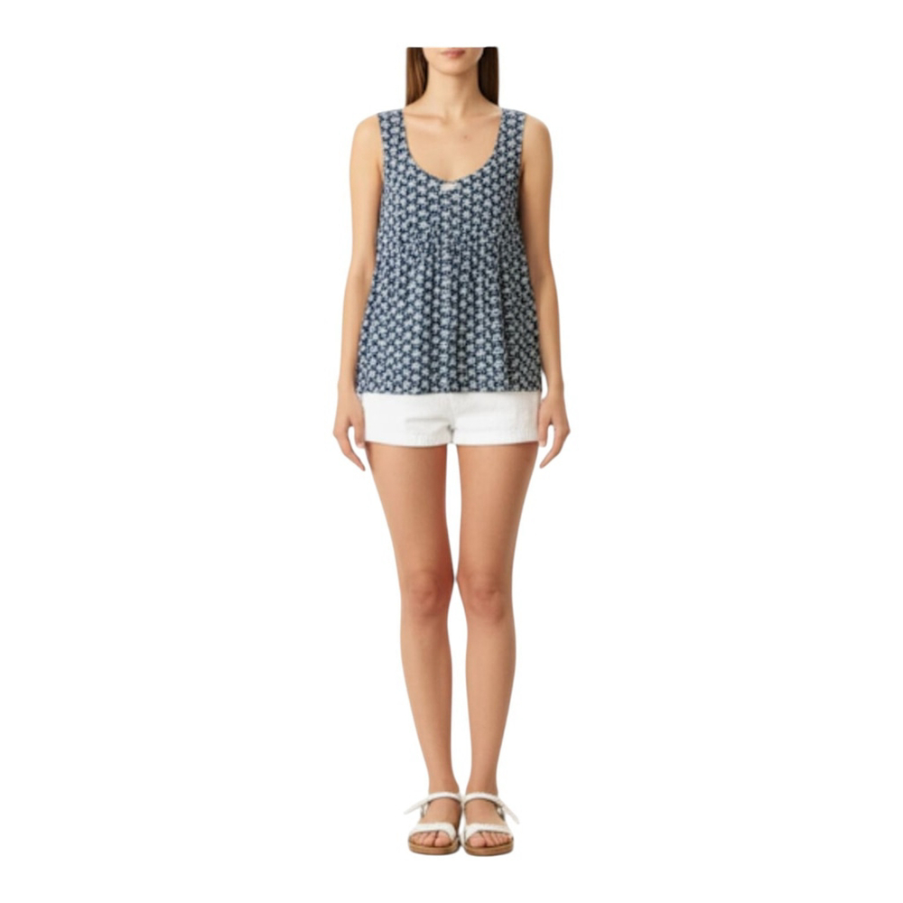 Talbots Blue & White Crossover Bust Tank Blouse Cotton Size Medium Petite